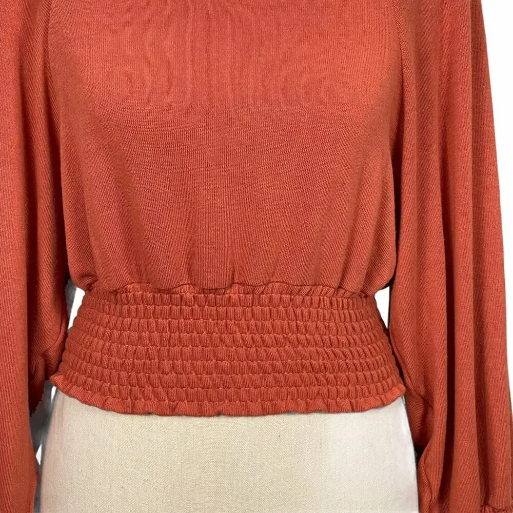 Free People Smocked Waist Long Sleeve Top Copper Size XS NEW